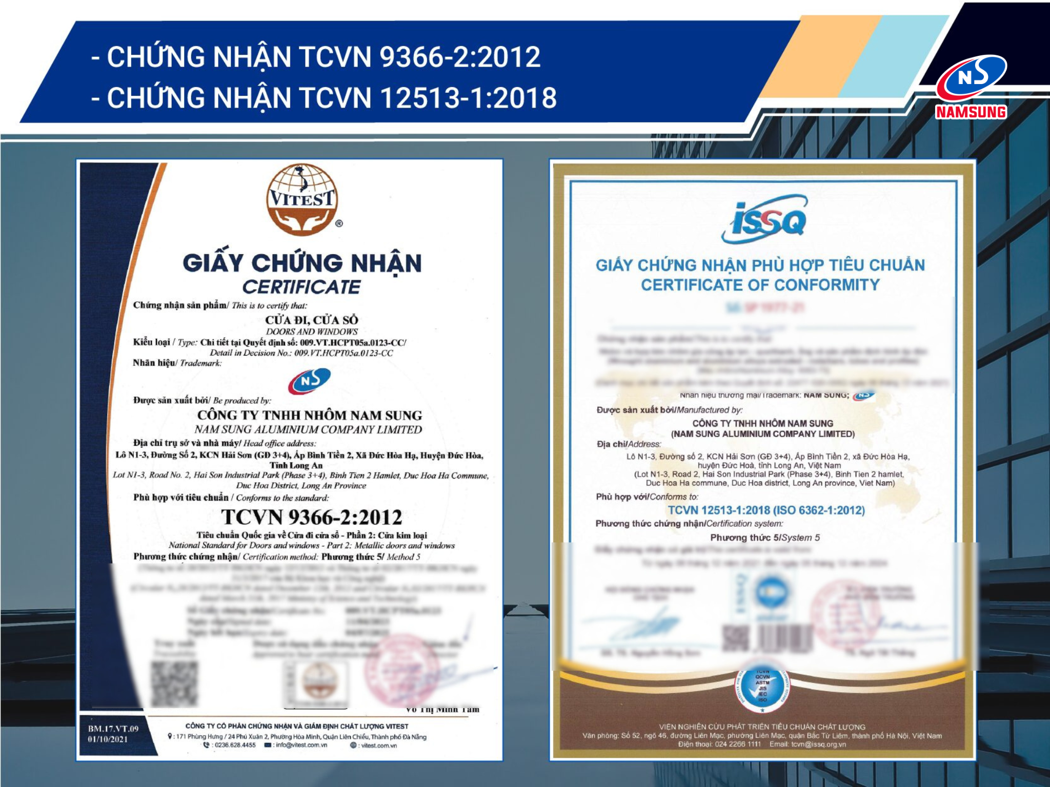 Nhôm thanh định hình Nam Sung đáp ứng tiêu chuẩn nhôm xây dựng Việt Nam - TCVN 12513:2018