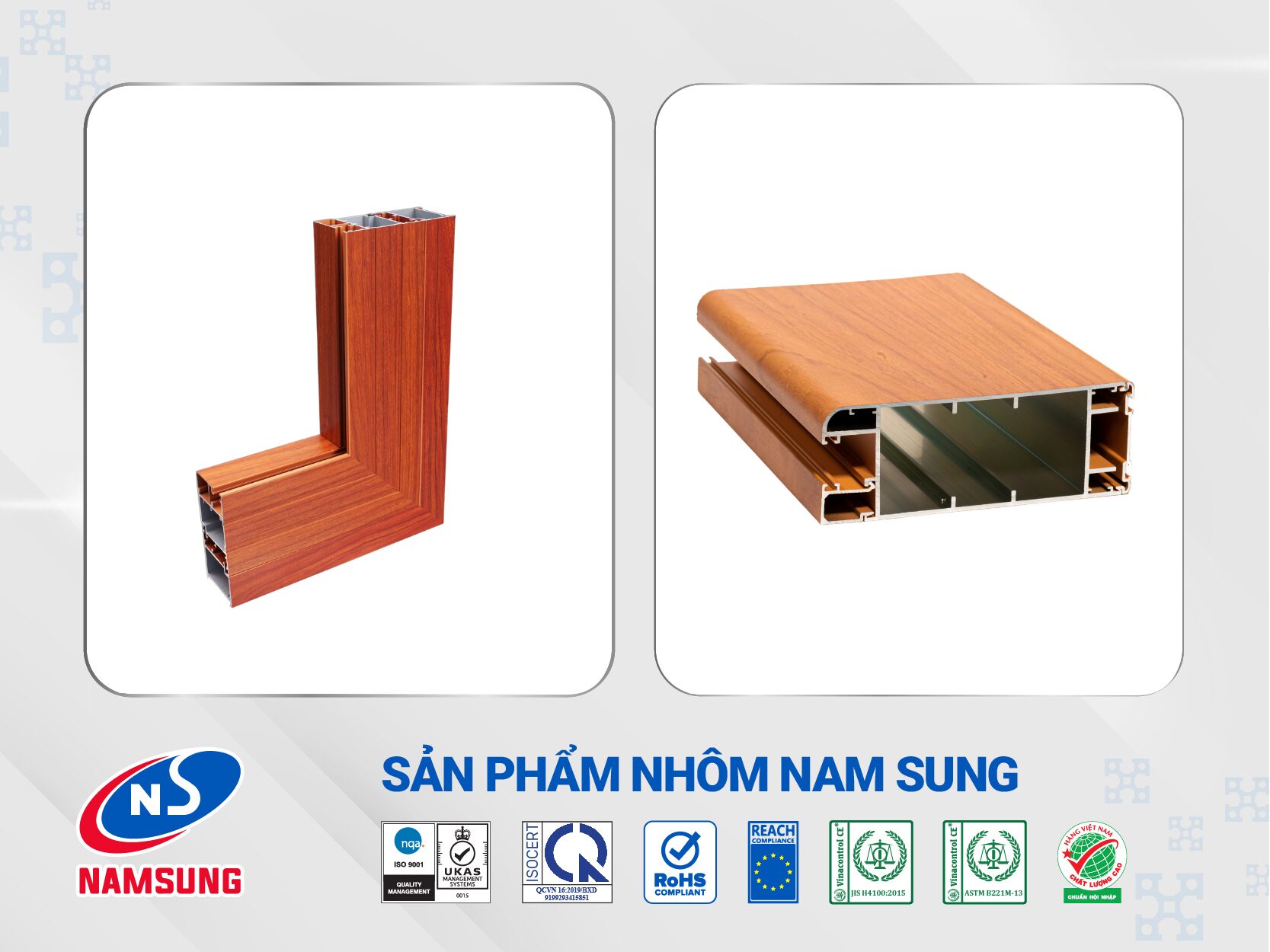 Các sản phẩm nhôm phủ film vân gỗ đa dạng từ Nhôm Nam Sung