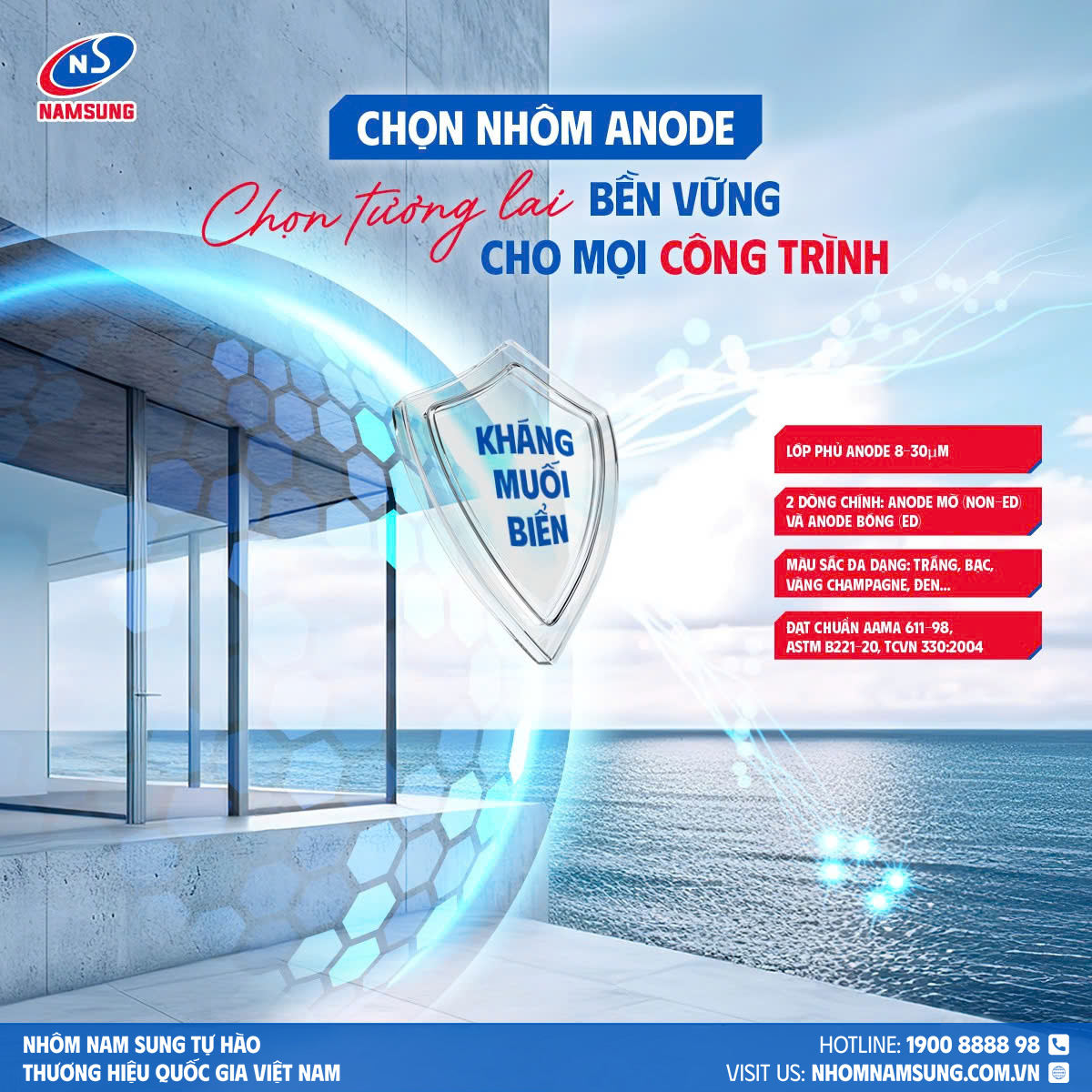 Nh&ocirc;m Anode Nam Sung sở hữu khả năng chống ăn m&ograve;n, kh&aacute;ng muối biển vượt trội.