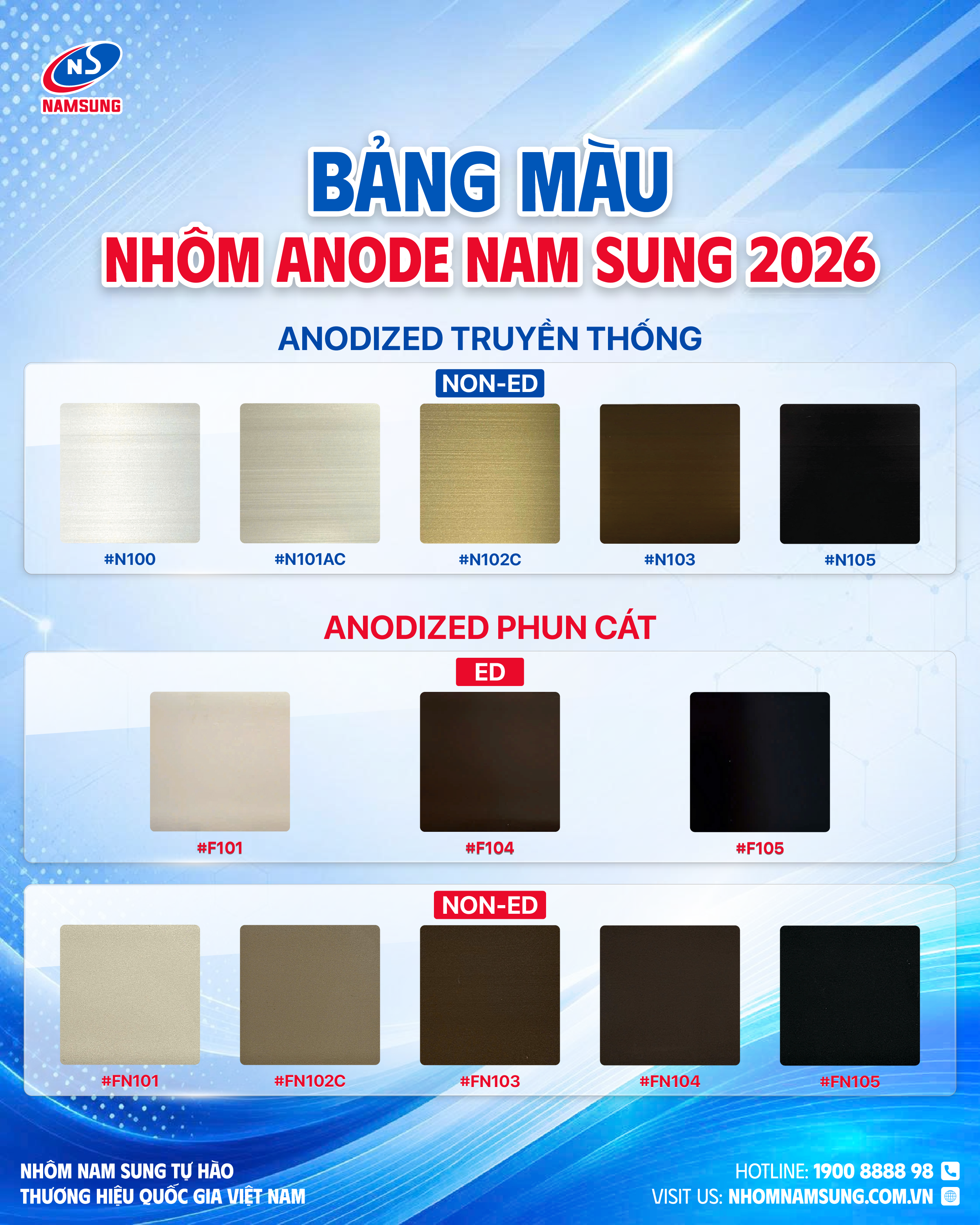 Bảng màu anodized truyền thống và anodized phun cát