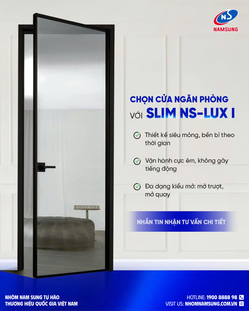 NS-LUX I l&agrave; hệ slim nội thất, ph&ugrave; hợp cho cửa ph&ograve;ng ngủ, cửa th&ocirc;ng ph&ograve;ng v&agrave; v&aacute;ch ngăn.