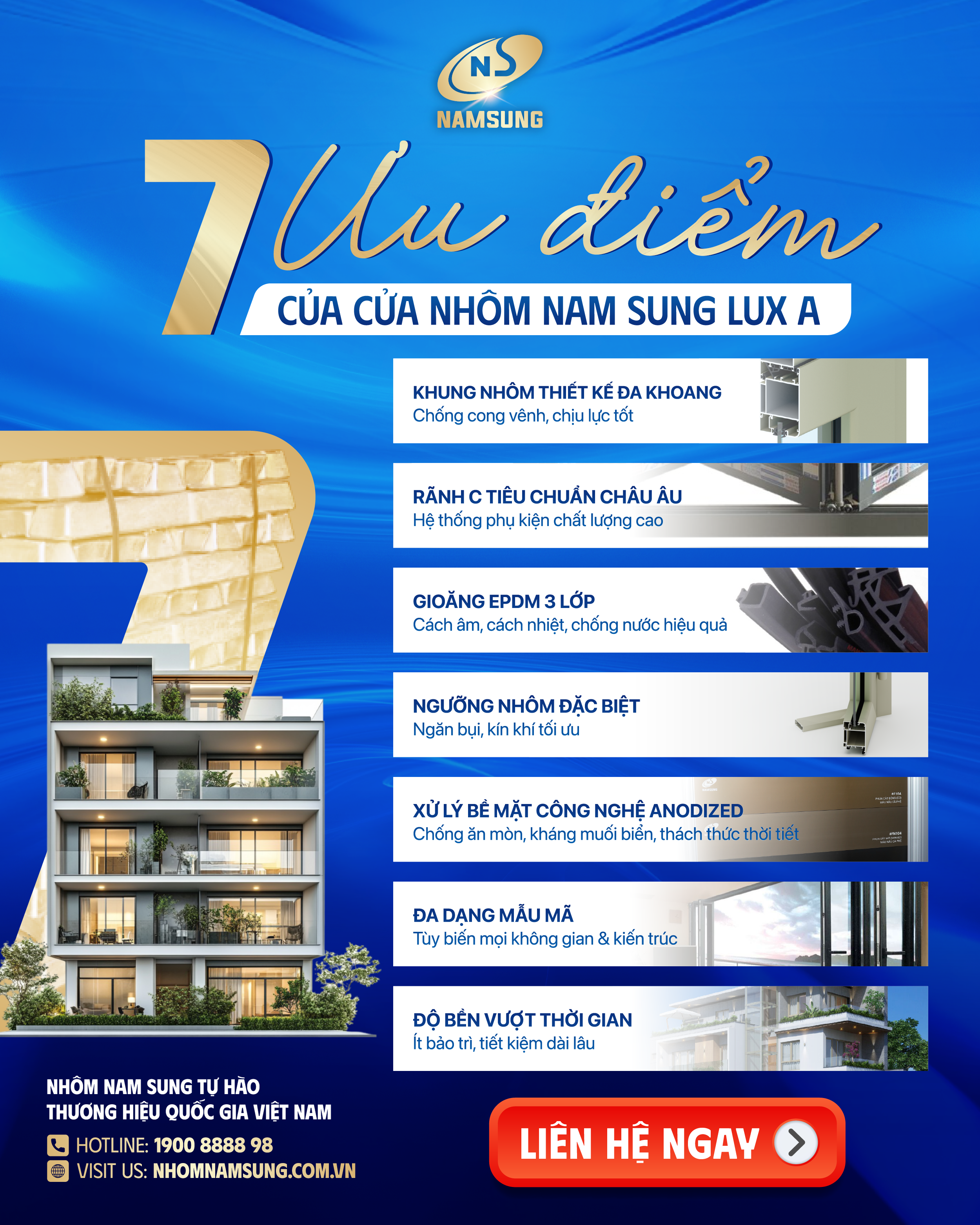 Các sản phẩm LUX A của Nhôm Nam Sung được tin dùng nhờ loạt ưu điểm nổi trội.